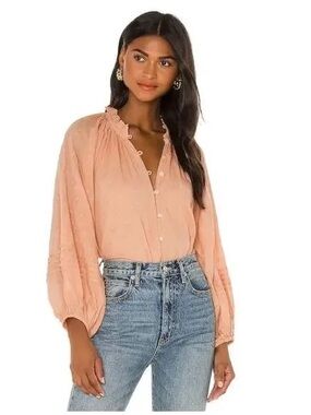 Cleobella Antonia Anthropologie Peach Dottie Puff Sleeve Shirt Blouse XSmall